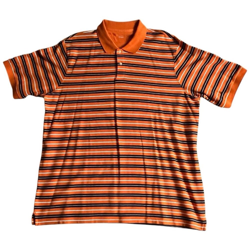 Mens Orange Striped Polo Shirt XXL Short Sleeve Covington 100% Cotton